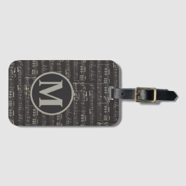 Vintage Svart musiknot Mönster Monogram Bagagebricka