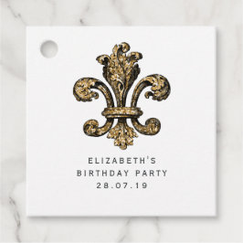 Vintage svart och guld Fleur de Lis Damask Gåvor Etiketter