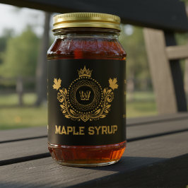 Vintage svart och guld monogram lönnsirapsetikett fraktsedel