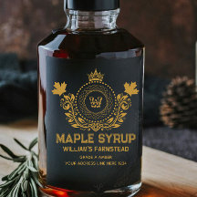 Vintage svart och guldmonogram Etikett för lönnsir