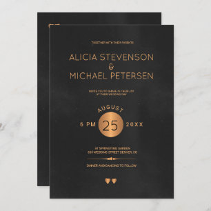 Vintage, svart och metallisk koppar, bröllop inbjudningar