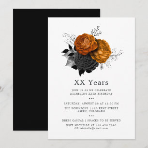 Vintage svart och orange Halloween blomster födels Inbjudningar