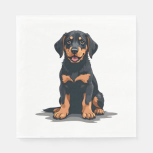 Vintage svart och solbränd hund bakifrån illustrat pappersservett