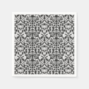 Vintage svart och vit damask lacebrokad pappersservett