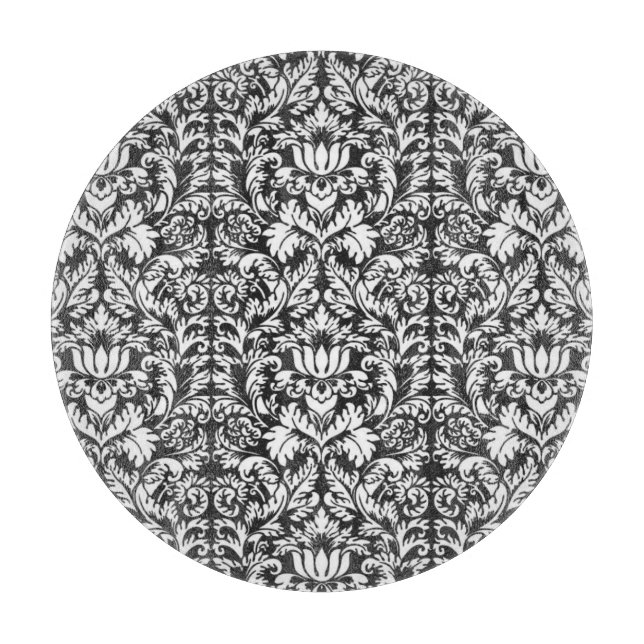 Vintage svart och vit damask sidenbrokad med spets (Framsidan)