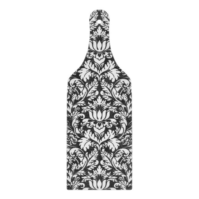 Vintage svart och vit damask sidenbrokad med spets (Framsidan)
