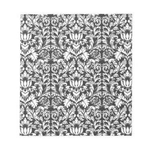 Vintage svart och vit damask sidenbrokad med spets anteckningsblock