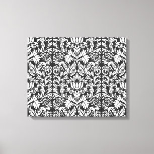Vintage svart och vit damask sidenbrokad med spets canvastryck