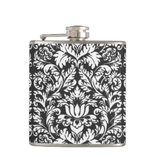 Vintage svart och vit damask sidenbrokad med spets fickplunta
