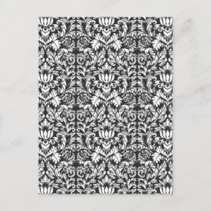 Vintage svart och vit damask sidenbrokad med spets vykort