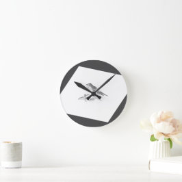 Vintage Svart och vit fågelfågel Rund Klocka