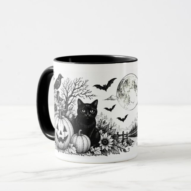 Vintage svart och vit Halloween-mugg  Mugg (Framsida vänster)