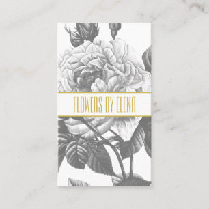 Vintage svart och vit ros blommor chic guld visitkort