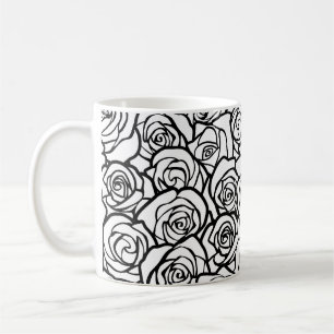Vintage svart och vit ros kaffemugg