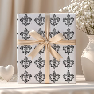 Vintage svart och vit spetsig Fleur De Lis Presentpapper