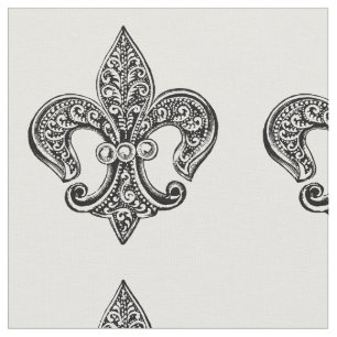Vintage svart och vit spetsig Fleur De Lis Tyg