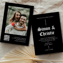 Vintage Svart Och Vitt Foto QR-kod Bröllop Inbjudningar