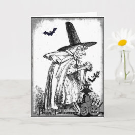 Vintage svart och vitt Halloween-vykort Kort