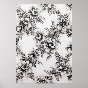 Vintage svart peony-ormbunke botanisk upprepad aff poster