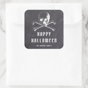 Vintage Svart Pirat Kalle och Ben Halloween Fyrkantigt Klistermärke