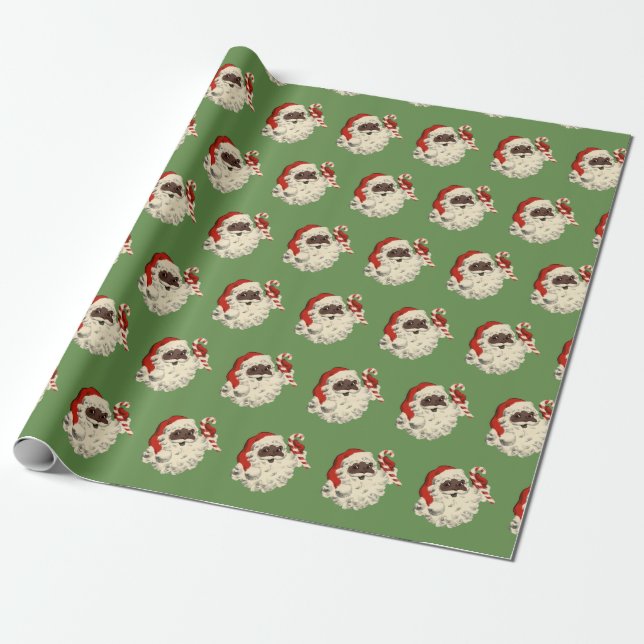 Vintage svart Santa med candy cane Presentpapper (Utrullad)