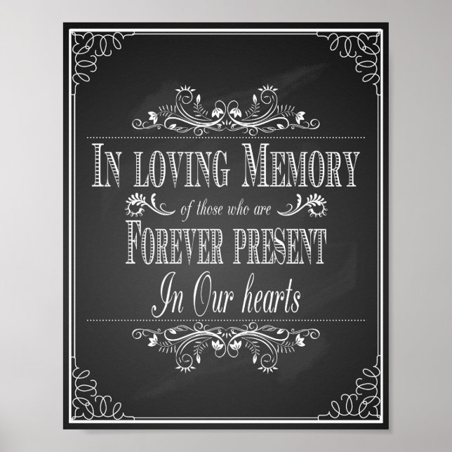 Vintage svart tavla bröllopsskylt In Loving Memory Poster (Framsidan)