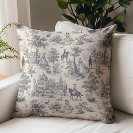Vintage Svart Toile de Jouy Fair Street Mönster Kudde