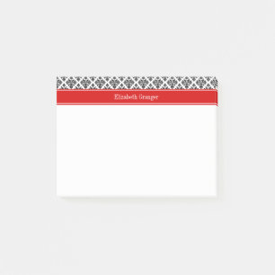 Vintage Svart Vit Damask #3 Röd Namn Monogram Post-it Block