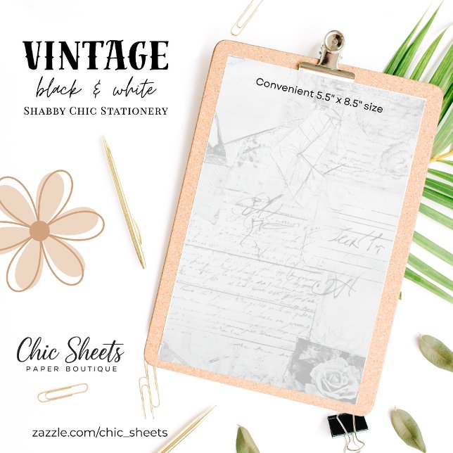 Vintage svart & vit shabby chic brevpapper (Skapare uppladdad)