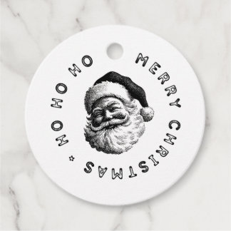 Vintage Svart & Vit Tomte God Jul Gåvor Etiketter