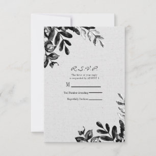 Vintage Svart + Vitt Botaniska Blad Bröllop OSA Kort