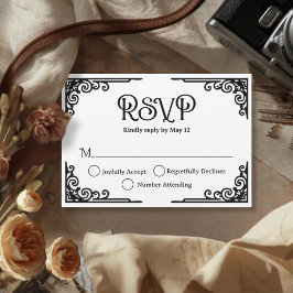 Vintage Svart Vitt Bröllop  OSA Kort