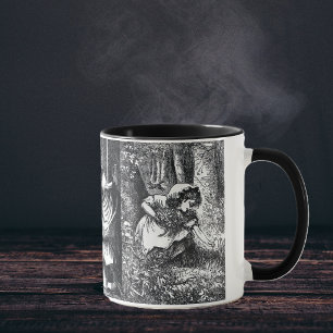 Vintage Svart Vitt Rödluvan Teckningar Mugg