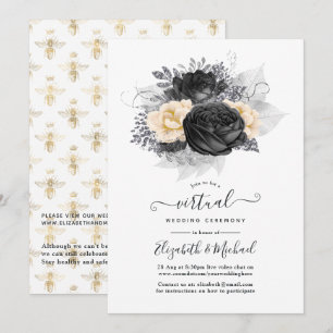 Vintage Svarta och Guld Blommigt Bes Virtuella Brö Inbjudningar