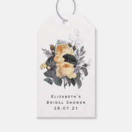 Vintage svarta och gyllene blomsterbin presentetikett