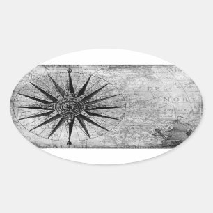 Vintage Svarta och vita havet karta dekaler DIY &  Ovalt Klistermärke