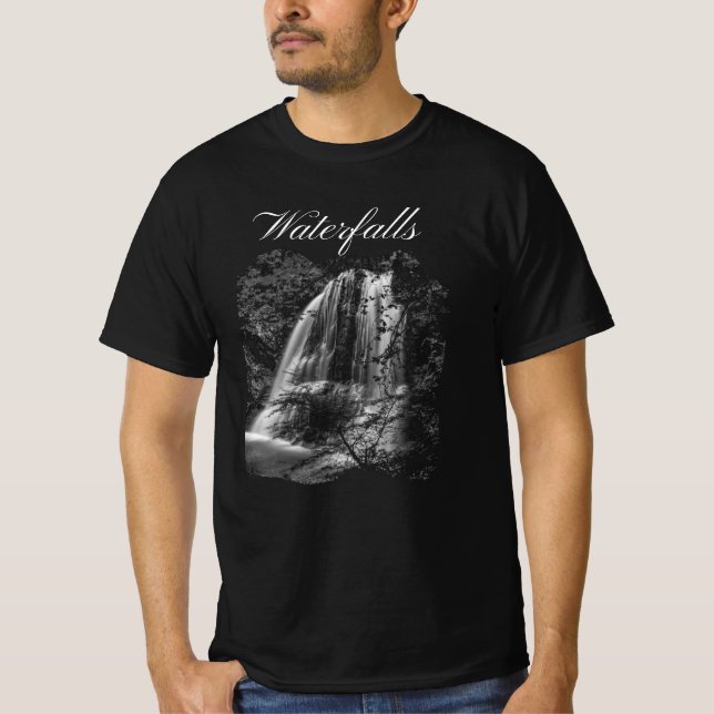 Vintage Svarta och vita vattenfall T Shirt (Framsida)