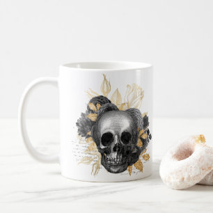 Vintage svarta rosor dödskallemanus falskt guldbla kaffemugg