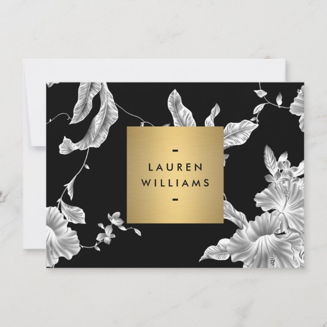 Vintage Svartvit Blommönster Notecard Anteckningskort (Framsida)