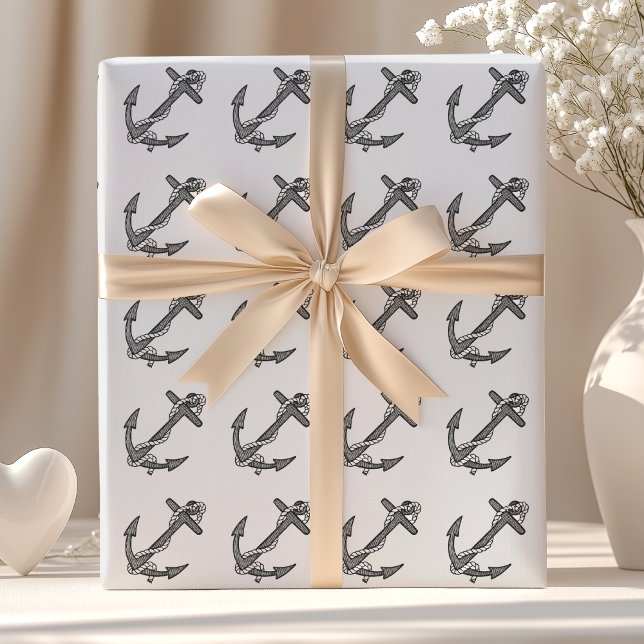 Vintage Svartvit fästpunkt och Rope Presentpapper (Skapare uppladdad)