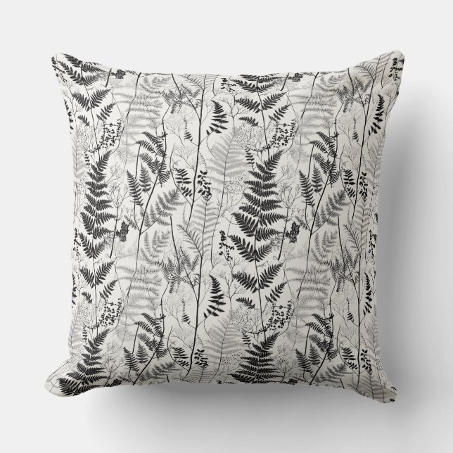 Vintage svartvit fern mönster kudde (Framsida)