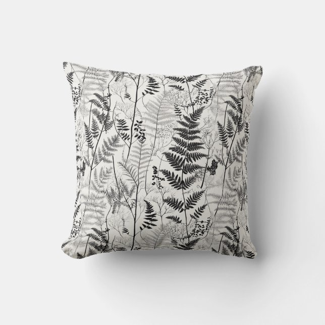 Vintage svartvit fern mönster kudde (Framsida)