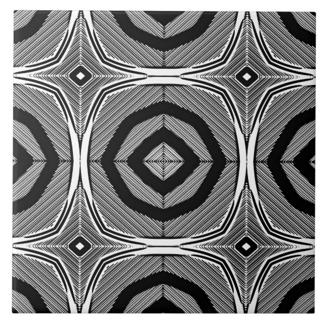 Vintage svartvit geometrisk mönster kakelplatta (Framsidan)