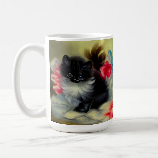Vintage Svartvit kattfärg Kaffemugg (Vänster)