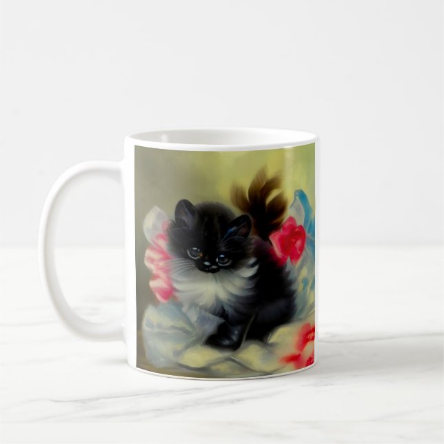 Vintage Svartvit kattfärg Kaffemugg (Vänster)