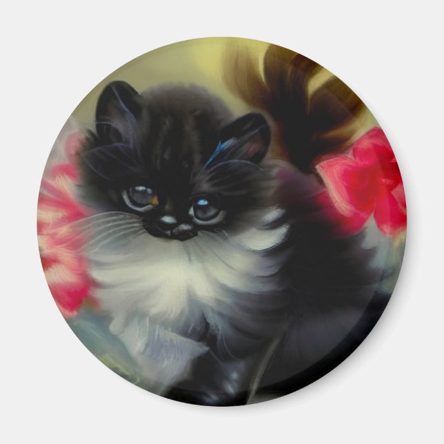 Vintage Svartvit kattfärg Magnet (Framsidan)