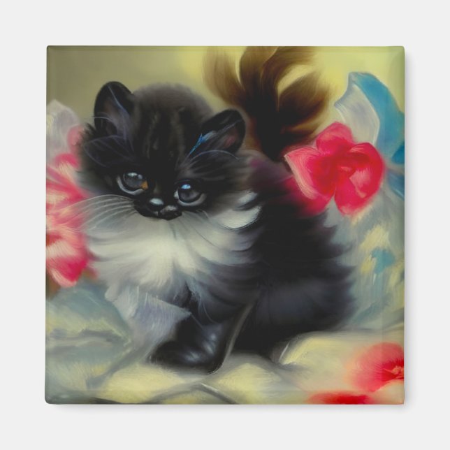 Vintage Svartvit kattfärg Magnet (Framsidan)