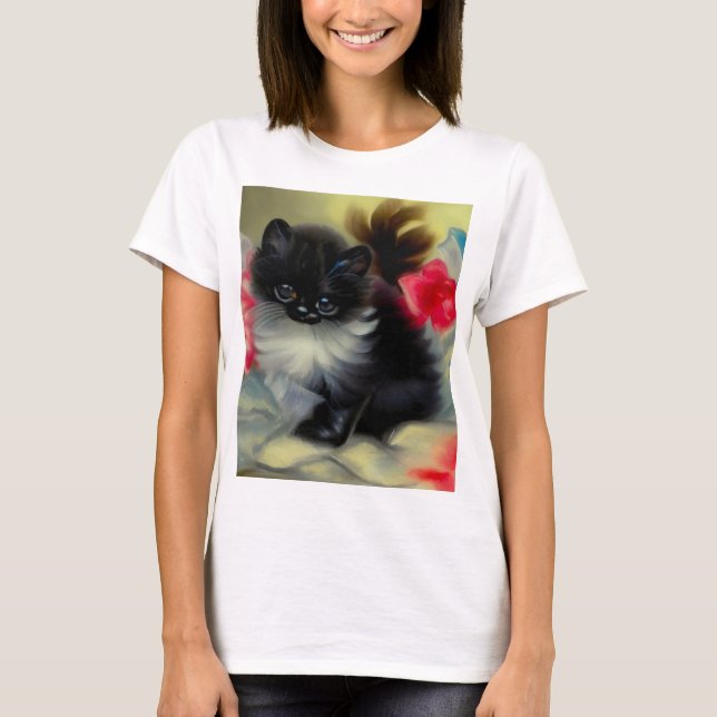 Vintage Svartvit kattfärg T Shirt (Framsida)