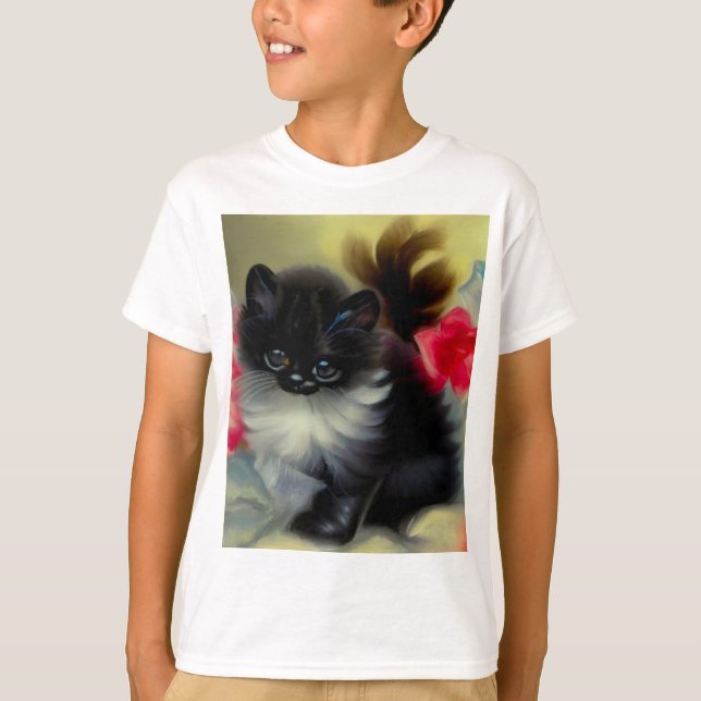 Vintage Svartvit kattfärg T Shirt (Framsida)