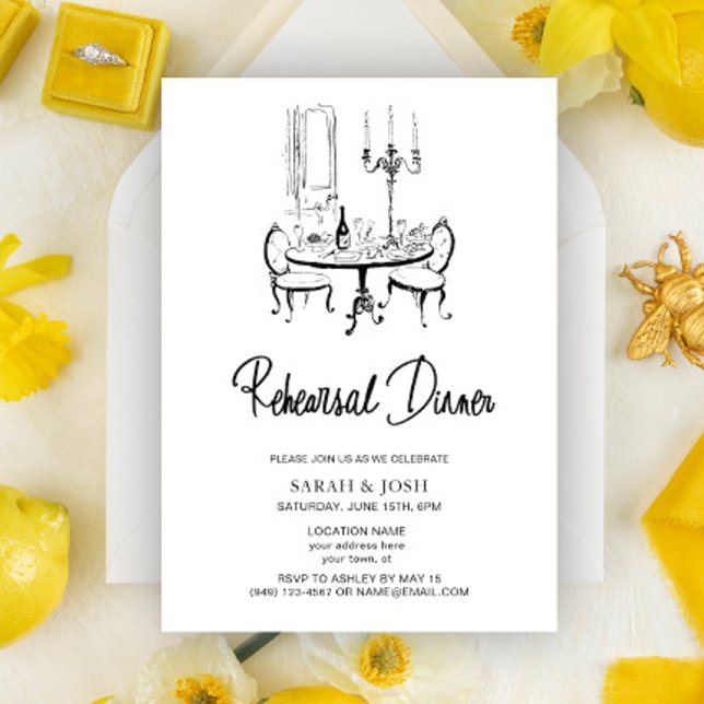Vintage Svartvit repetitionsmiddag Bröllop Inbjudningar (Skapare uppladdad)